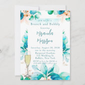 Blauwgroen blauwe Waterverf Floral Brunch en Bubbl Kaart (Voorkant)