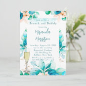 Blauwgroen blauwe Waterverf Floral Brunch en Bubbl Kaart (Staand voorkant)