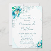 Blauwgroen blauwe Waterverf Floral Couples Shower Kaart (Voorkant)