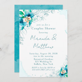 Blauwgroen blauwe Waterverf Floral Couples Shower Kaart