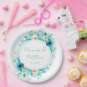 Blauwgroen blauwe Waterverf Floral Geometric Weddi Papieren Bordje (Feest)