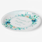 Blauwgroen blauwe Waterverf Floral Geometric Weddi Papieren Bordje (Gekanteld)