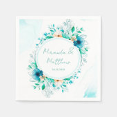 Blauwgroen blauwe Waterverf Floral Geometric Weddi Servet (Voorkant)