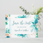 Blauwgroen blauwe Waterverf Floral sla de datumkaa Kaart (Staand voorkant)