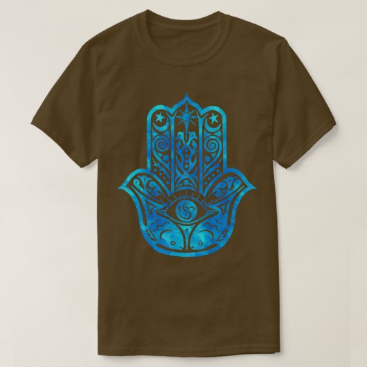 Blauwgroen blauwe Waterverf Hamsa T-shirt (Design voorkant)