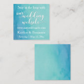 Blauwgroen & Blauwe Waterverf Huwelijk Website Her Informatiekaartje (Voorkant / Achterkant)