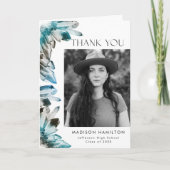 Blauwgroen blauwe Waterverf Kristallen Foto Afstud Bedankkaart (Voorkant)