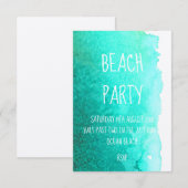 Blauwgroen blauwe waterverf moderne strandpartij o kaart (Voorkant / Achterkant)