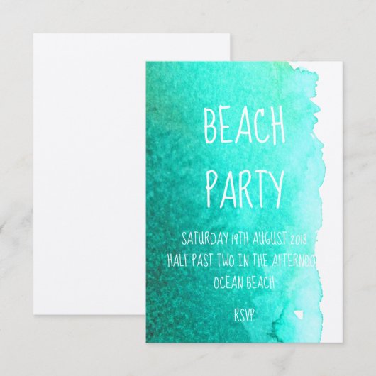 Blauwgroen blauwe waterverf moderne strandpartij o kaart (Voorkant / Achterkant)