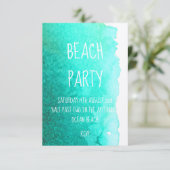 Blauwgroen blauwe waterverf moderne strandpartij o kaart (Staand voorkant)