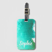 Blauwgroen blauwe waterverf op maat gesneden reisp bagagelabel (Voorkant (verticaal))