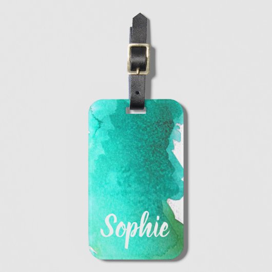 Blauwgroen blauwe waterverf op maat gesneden reisp bagagelabel (Voorkant (verticaal))