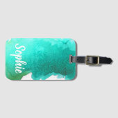 Blauwgroen blauwe waterverf op maat gesneden reisp bagagelabel (Voorkant (horizontaal))