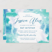 Blauwgroen blauwe Waterverf Tie Dye Bat Mitzvah Kaart (Voorkant / Achterkant)