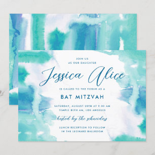 Blauwgroen blauwe Waterverf Tie Dye Bat Mitzvah Kaart