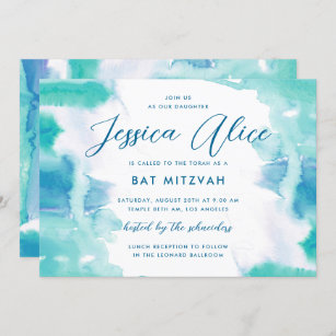 Blauwgroen blauwe Waterverf Tie Dye Bat Mitzvah Kaart