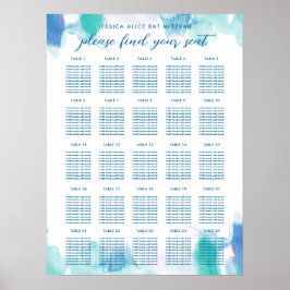 Blauwgroen blauwe Waterverf Tie Dye Bat Mitzvah Se Poster