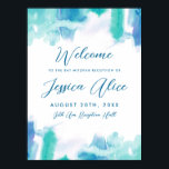 Blauwgroen blauwe Waterverf Tie Dye Bat Mitzvah We Poster<br><div class="desc">Een blauwgroen blauwe en groene was van de waterverf met een aanraking van paars,  met bewerkbare tekst. Pas aan om elementen aan te passen,  te bewegen of te schrapen.</div>