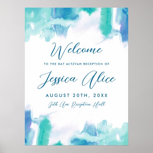 Blauwgroen blauwe Waterverf Tie Dye Bat Mitzvah We Poster (Voorkant)