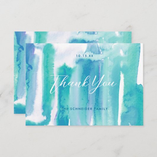 Blauwgroen blauwe Waterverf Tie Dye Hartelijk dank Bedankkaart (Voorkant / Achterkant)
