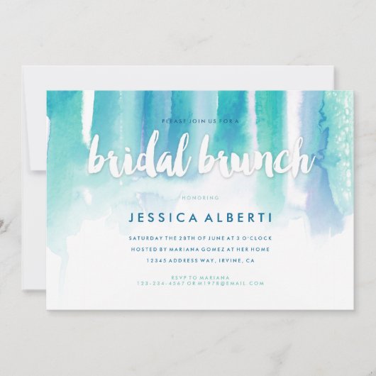 Blauwgroen Blauwe Waterverf Uitnodiging (Voorkant)