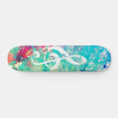 Blauwgroen blauwe Waterverf Verf Muzieknotitie Tre Persoonlijk Skateboard (Horizontaal)