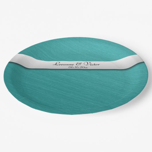 Blauwgroen blauwe weddenschappen op persoonlijke t papieren bordje (Gekanteld)