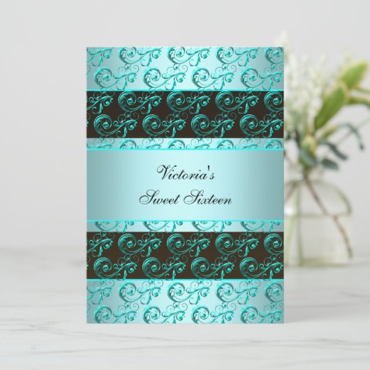  Blauwgroen Blauwe Wervelingen Sweet Sixteen Kaart (Staand voorkant)