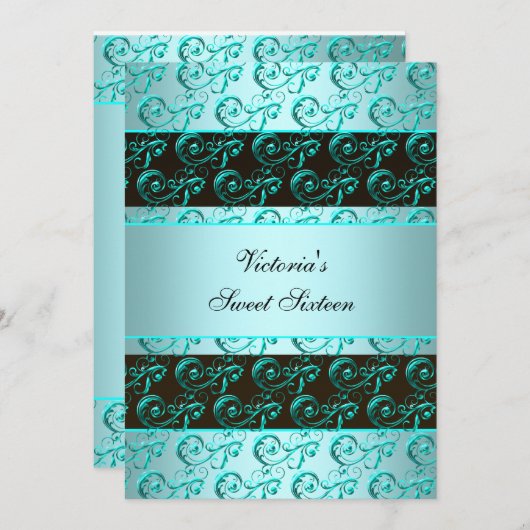  Blauwgroen Blauwe Wervelingen Sweet Sixteen Kaart (Voorkant / Achterkant)