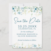 Blauwgroen Blauwe Wildbloemen Save the Date Kaart (Voorkant)