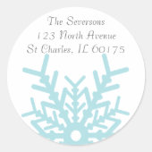 Blauwgroen Blauwe Winter Sneeuwvlok op Wit Retoura Ronde Sticker (Voorkant)