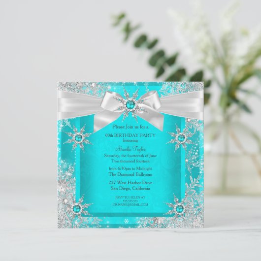 Blauwgroen blauwe winter Wonderland Snowflake Silv Kaart (Staand voorkant)