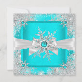 Blauwgroen blauwe winter Wonderland Snowflake Silv Kaart (Achterkant)