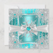 Blauwgroen blauwe winter Wonderland Snowflake Silv Kaart (Achterkant)