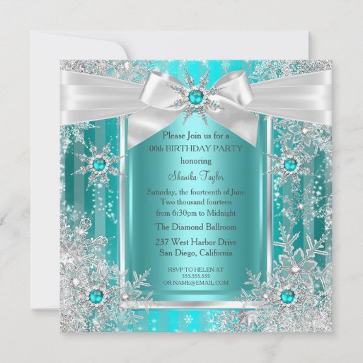 Blauwgroen blauwe winter Wonderland Snowflake Silv Kaart (Voorkant)