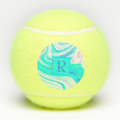 Blauwgroen blauwe witte roze golven Abstracte Mono Tennisballen (Achterkant)