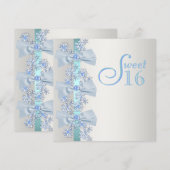 Blauwgroen Blauwe Witte Sneeuwvlok Sweet Sixteen B Kaart (Voorkant / Achterkant)