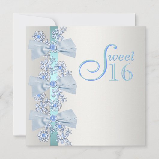 Blauwgroen Blauwe Witte Sneeuwvlok Sweet Sixteen B Kaart (Voorkant)