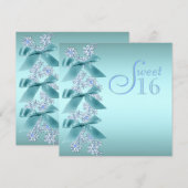 Blauwgroen Blauwe Witte Sneeuwvlok Sweet Sixteen B Kaart (Voorkant / Achterkant)