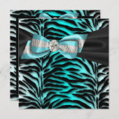 Blauwgroen blauwe Zebra alle uitnodigingen van de  (Voorkant / Achterkant)