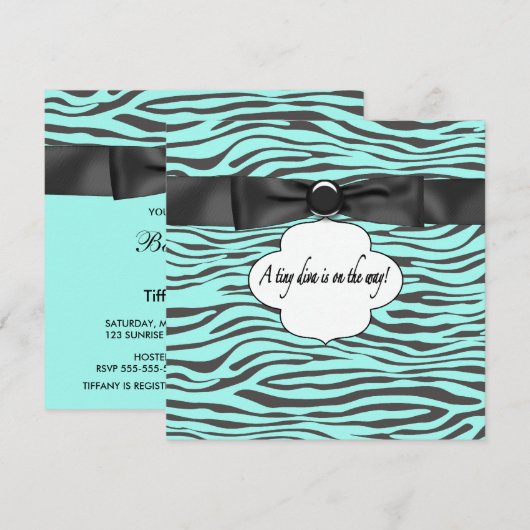 Blauwgroen Blauwe Zebra Baby Meisje Douche Kaart (Voorkant / Achterkant)