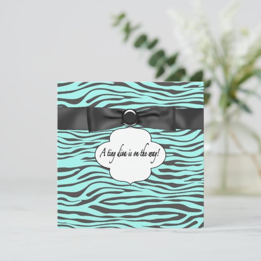 Blauwgroen Blauwe Zebra Baby Meisje Douche Kaart (Staand voorkant)