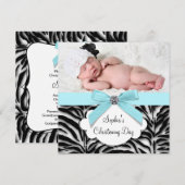 Blauwgroen Blauwe Zebra Baby Meisje Foto Doop Kaart (Voorkant / Achterkant)