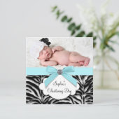 Blauwgroen Blauwe Zebra Baby Meisje Foto Doop Kaart (Staand voorkant)