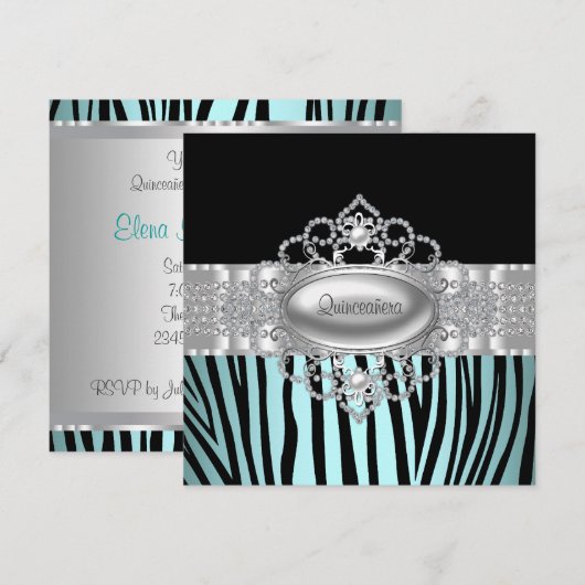 Blauwgroen Blauwe Zebra Quinceanera Uitnodigingen (Voorkant / Achterkant)