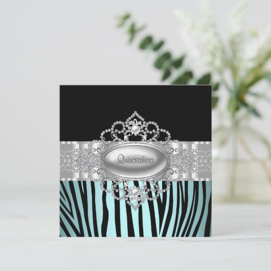 Blauwgroen Blauwe Zebra Quinceanera Uitnodigingen (Staand voorkant)