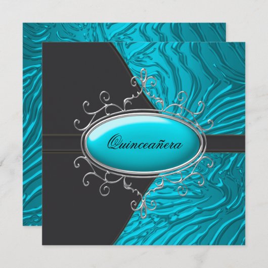 Blauwgroen Blauwe Zebra Quinceanera Uitnodigingen (Voorkant / Achterkant)