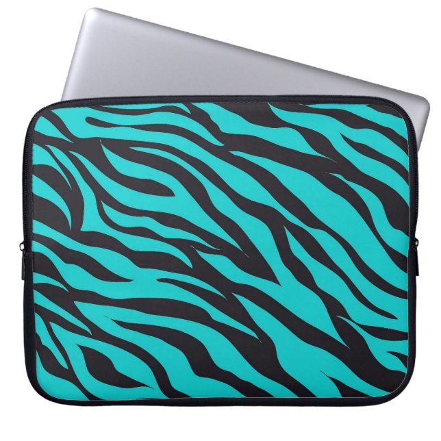 Blauwgroen blauwe Zebra Stripes Wilde Dierlijke Dr Laptop Sleeve (Voorkant)