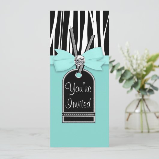 Blauwgroen Blauwe Zebra Uitnodiging Sjabloon (Staand voorkant)