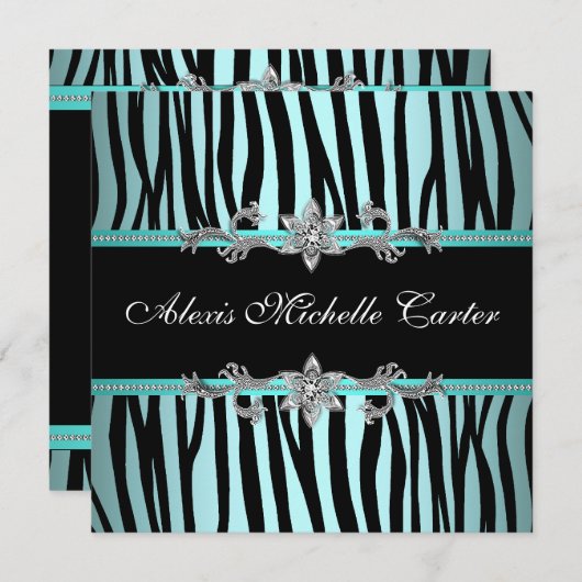 Blauwgroen blauwe Zebra zweet-zestiende verjaardag Kaart (Voorkant / Achterkant)